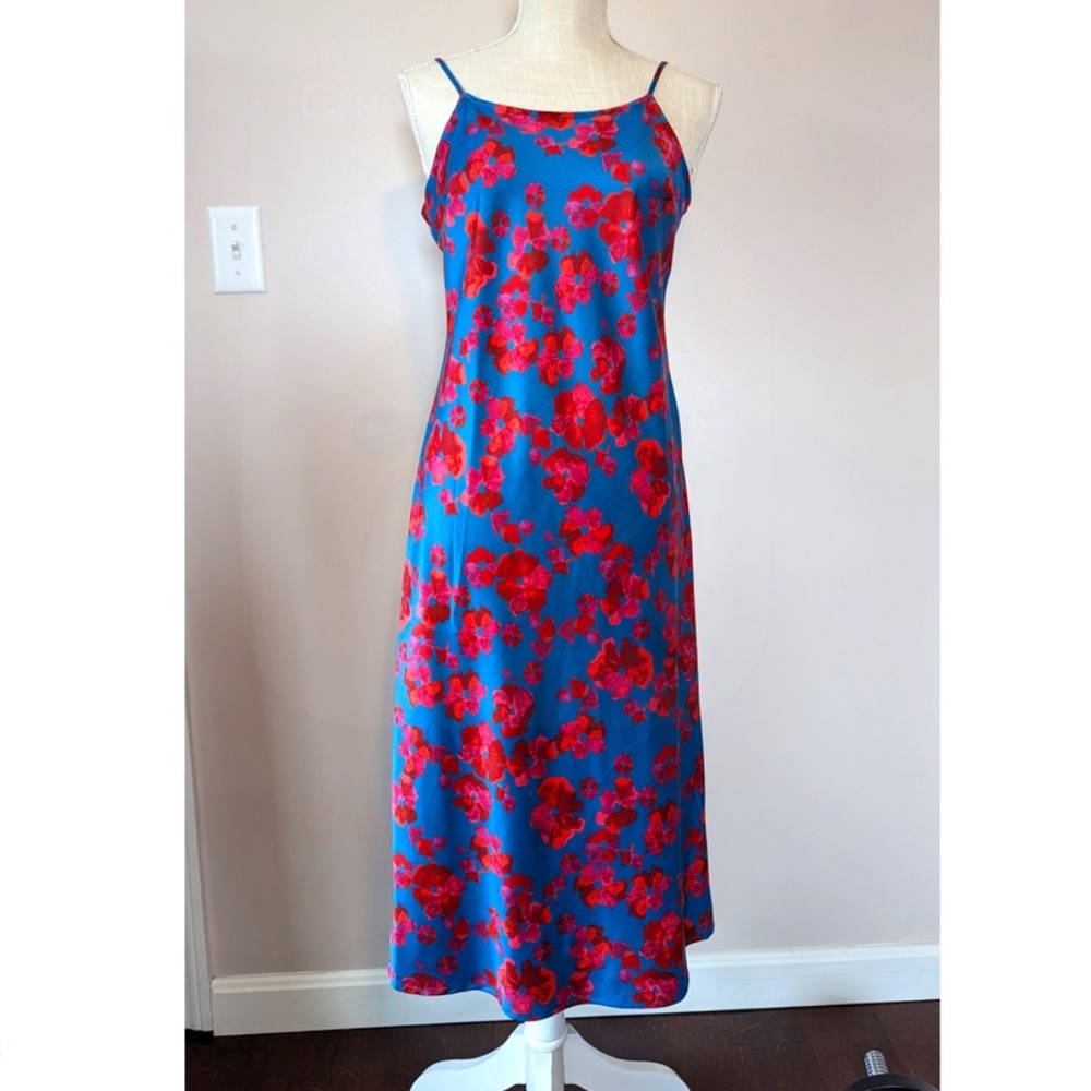 Vibrant Blue Floral Summer Slip Dress
